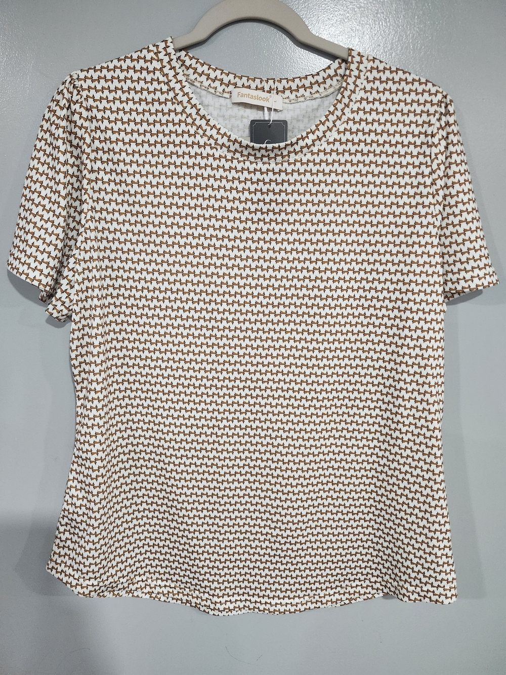 Women’s Cream and Brown Short Sleeve Knit Top
